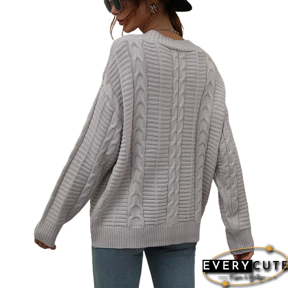 Light Gray Button Loose Cable Knitted Cardigan
