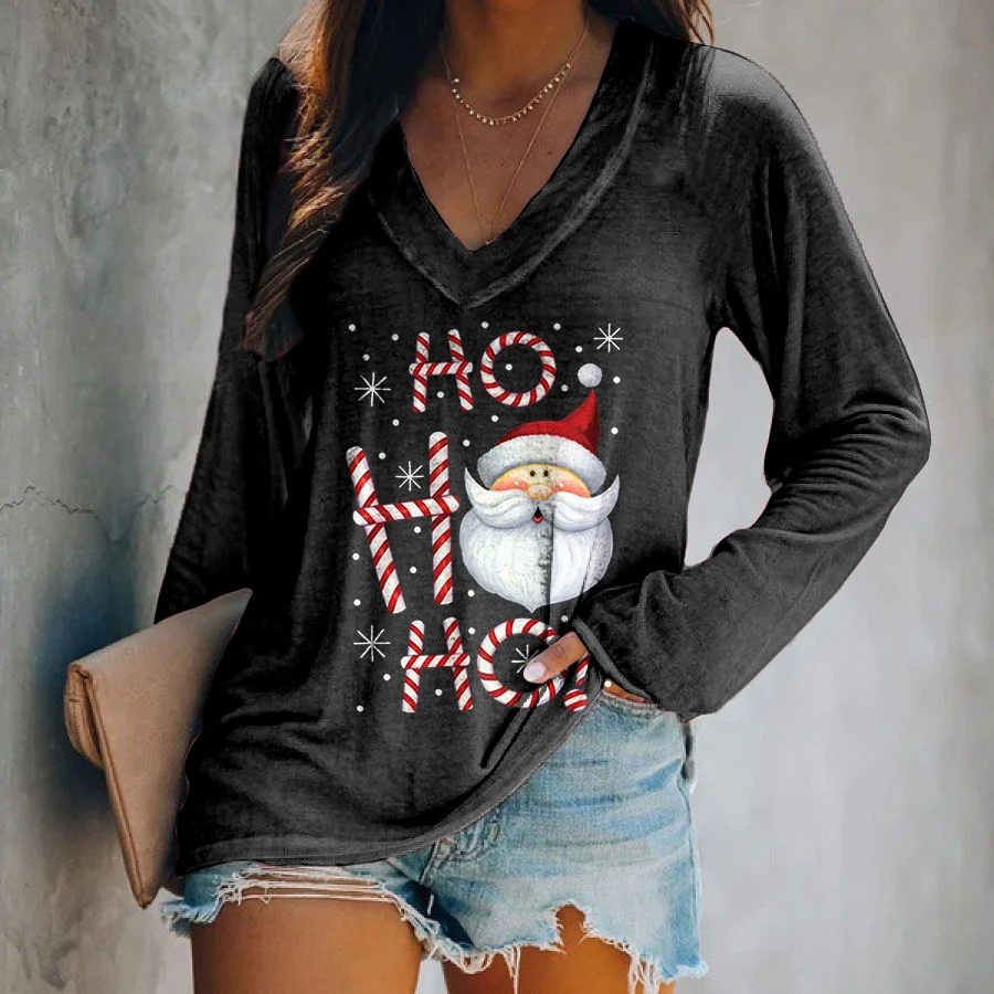Hohoho! Christmas Snowman Printed Long Sleeves T-shirt