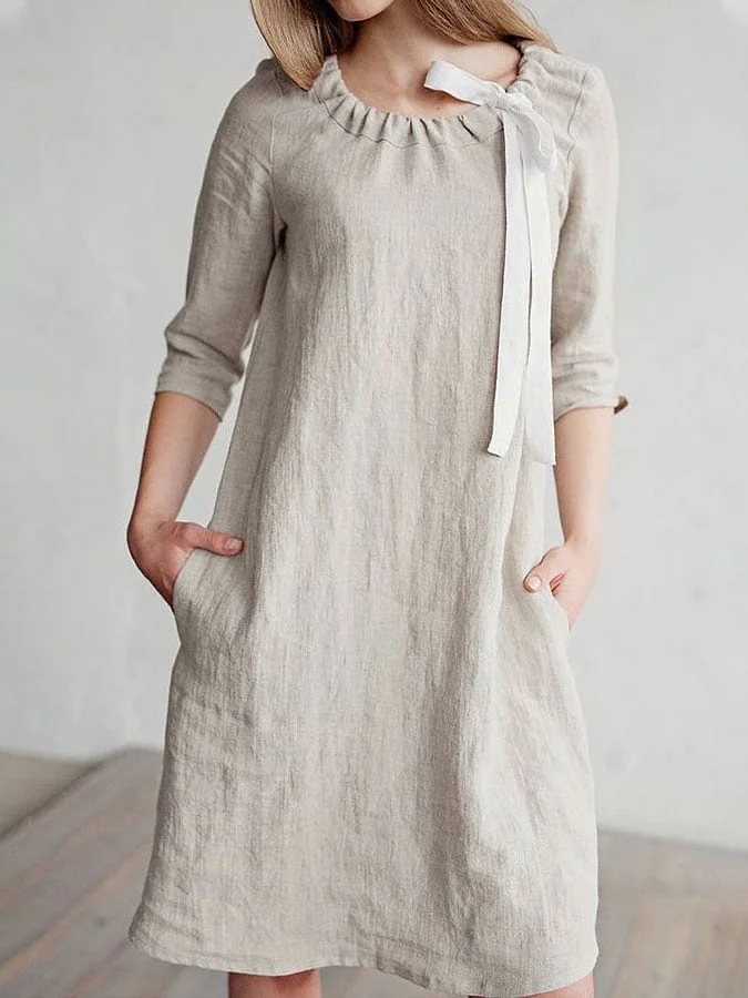 Women's Solid Casual Tie Dress