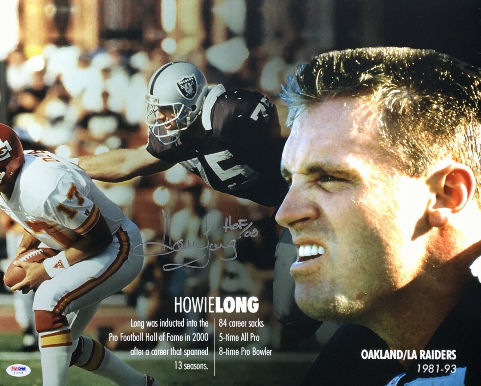 Howie Long Signed Los Angeles Raiders 16x20 Photo Poster painting HOF 00