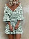 Checkered Empire Half Sleeves Mini Dress