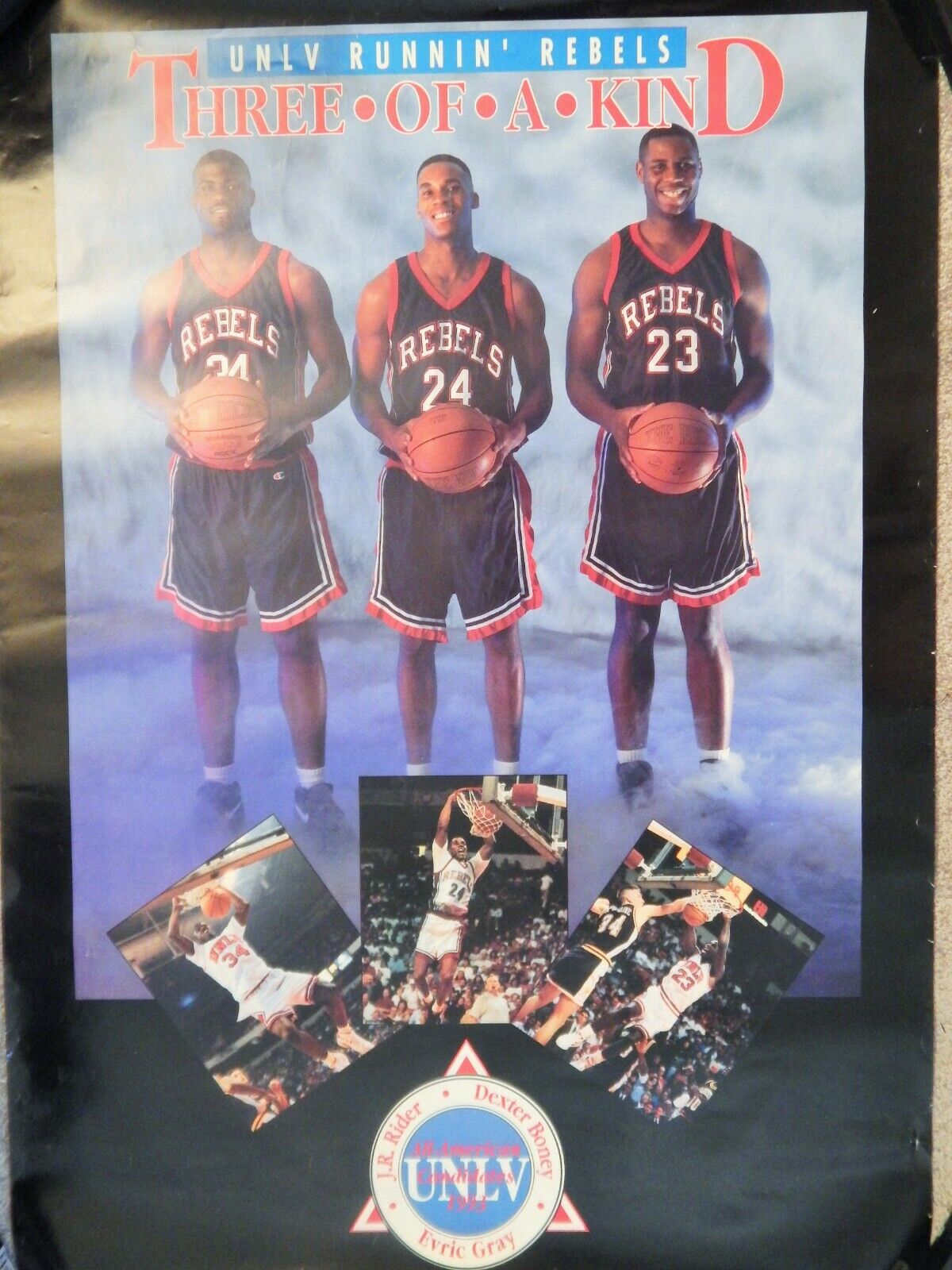 BASKETBALL: UNLV 1993 OFFICIAL 40 X 27 POSTER J R RIDER, EVRIC GRAY DEXTER BONEY