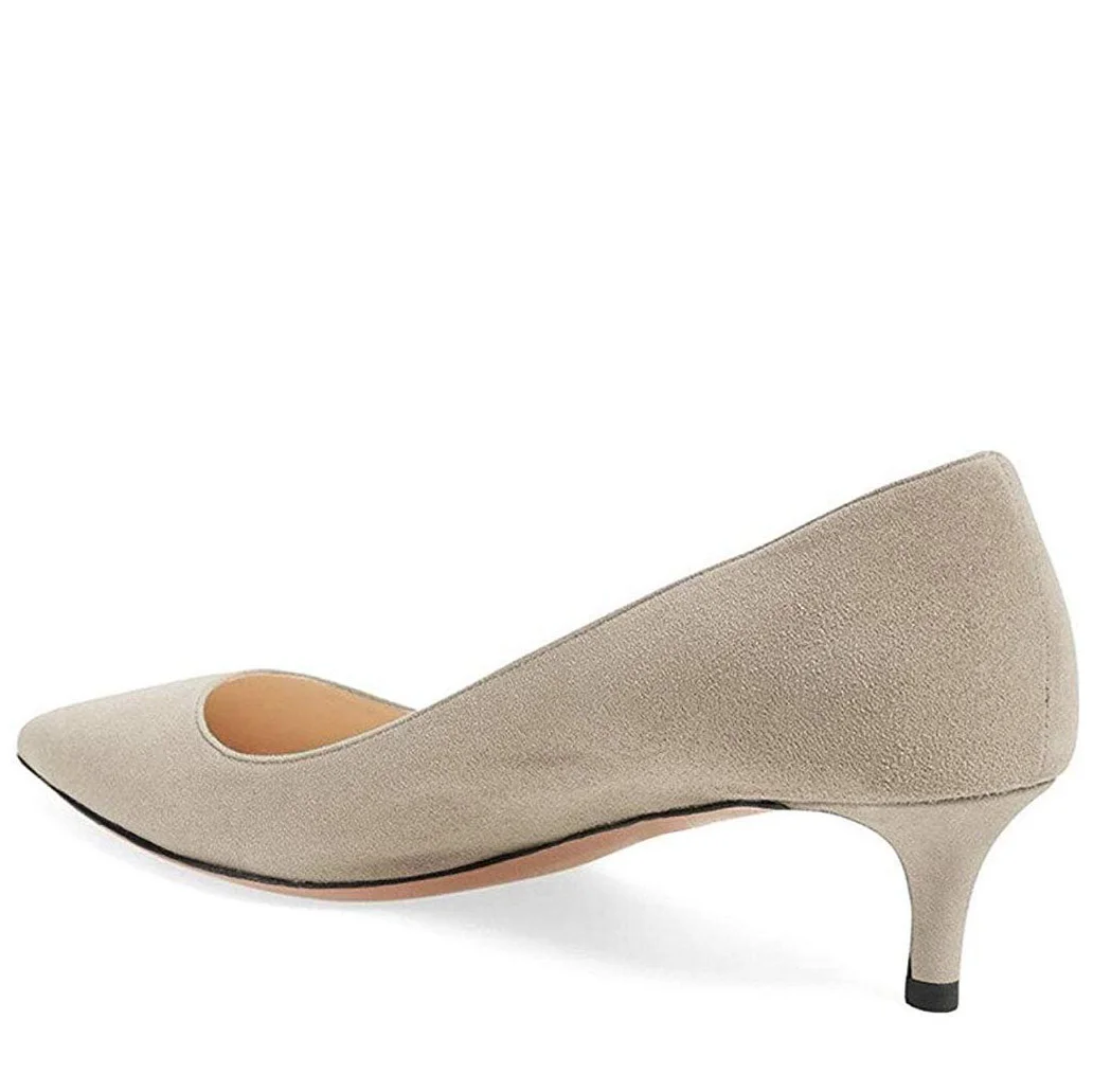 Faux Suede Sophisticated Pointed Elegant Kitten Heel Pumps in Gray  