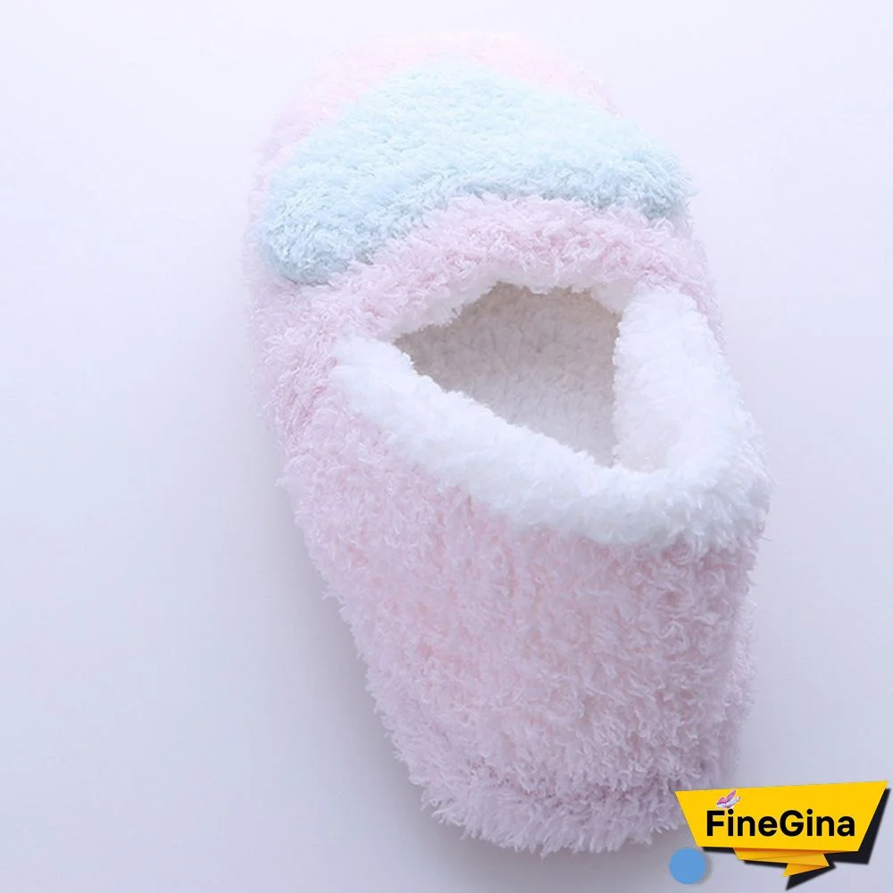 Lovely Big Heart-Shaped Women Slippers Warm Soft Sole Plush Home Floor Covered Heel Shoes
