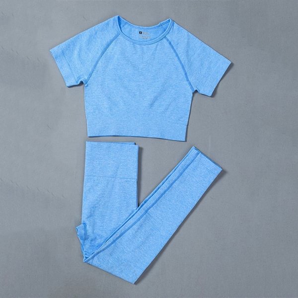 Women Sports Suit Basic Workout Clothes Solid Gym Wear Tights Yoga Sets Shorts Sleeve Crop Top Fitness Leggings Outfit - Shop Trendy Women's Fashion | TeeYours