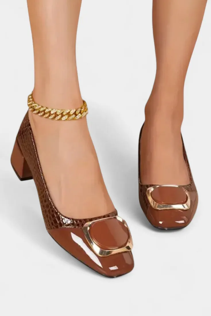 Structured Ankle Strap Heels with Metallic Accent