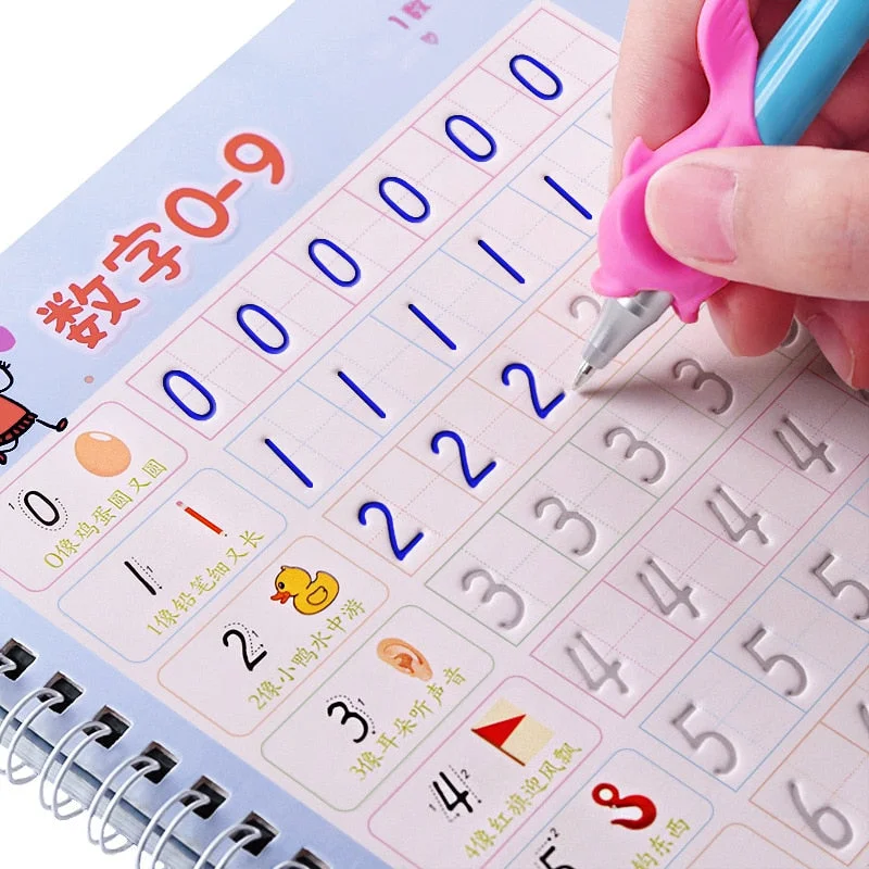 6pcs/set digital copybook English hand writing round handgroove copy English Alphabet word letters auto fades can be reused