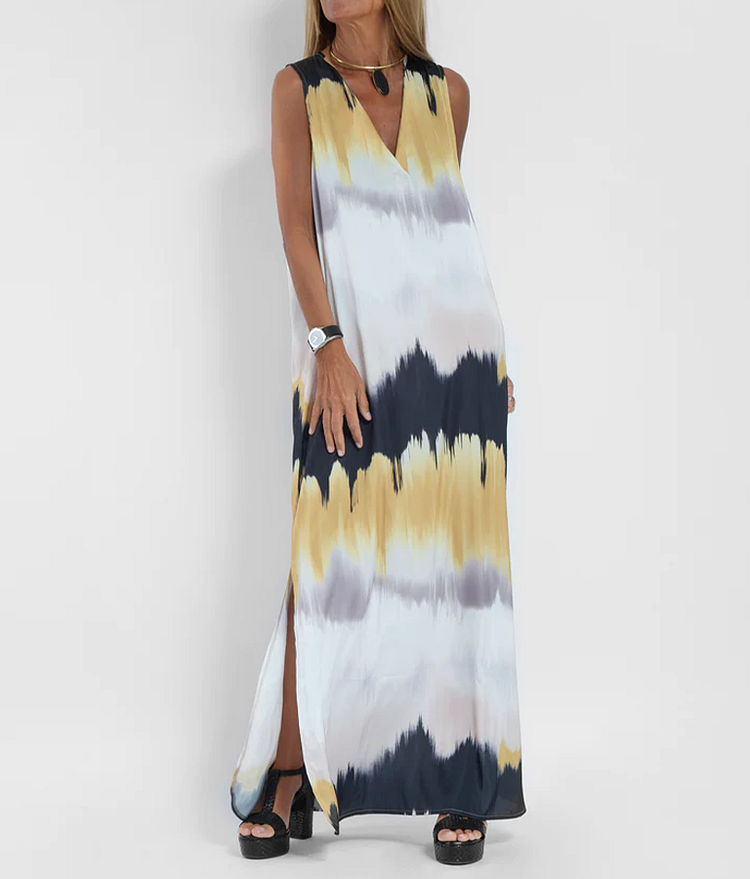 Wave Geometry Printed Maxi Dress