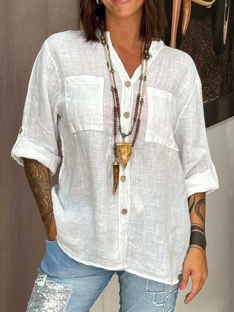 Comstylish Cotton And Linen Lace Art Linen Blend Blouse