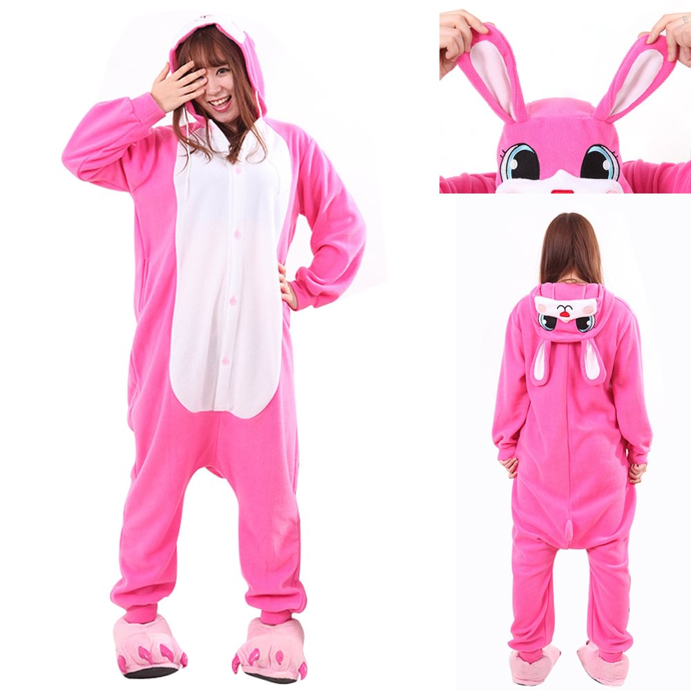Adult Bunny Rabbit Kigurumi Onesie Warm Hoodie Costume Pajamas-Pajamasbuy