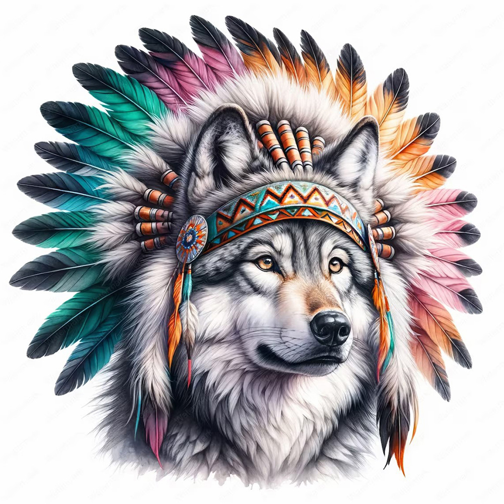 Indian Wolf Head 40*40CM (Canvas) Full Round Drill Diamond Painting gbfke