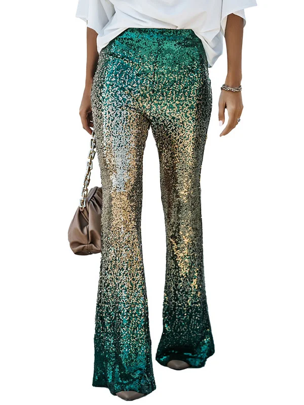 Flared Pants Skinny Leg Contrast Color Gradient Sequined Shiny Pants Bottoms