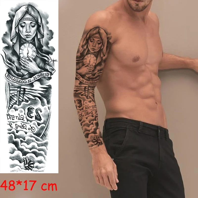 Waterproof Temporary Tattoo Sticker Full Arm Large Virgin Cross Tatoo Stickers Flash Fake Tattoos for Men Women