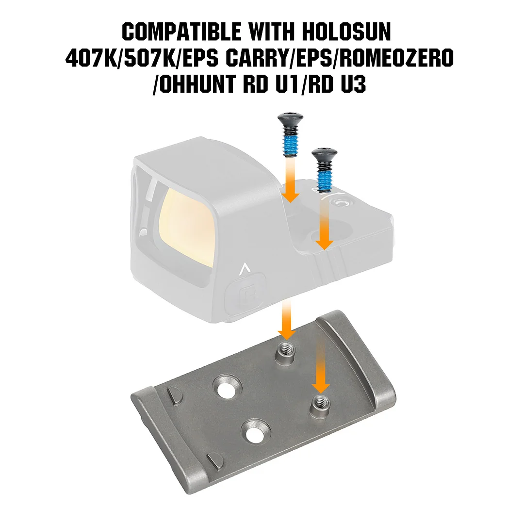 ohhunt® Red Dot GLOCK MOS Adapter Plate Compatible with Holosun 407K 507K EPS Carry and RD U1 CNC Machined from 6AL4V Titanium