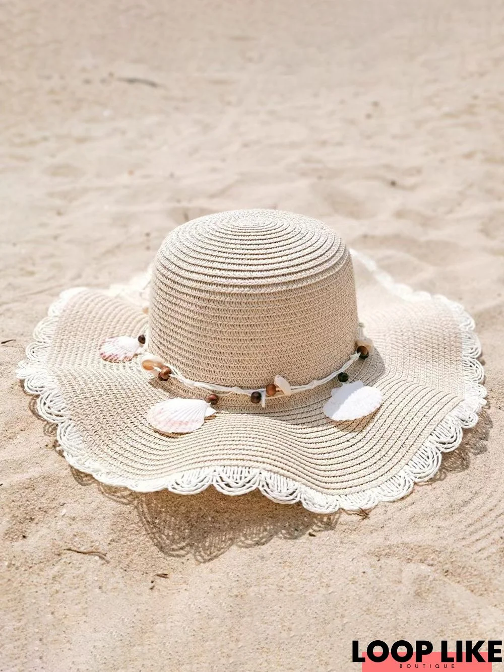 Boho Seashell Trim Handwoven Straw Hat Beach Vacation Ethnic Accessories