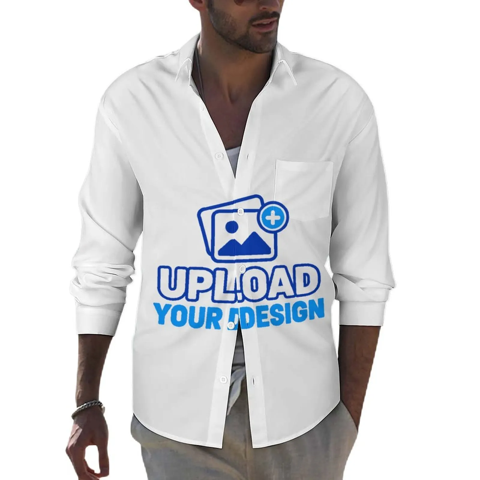 Men's Lapel Pocket Long Sleeve Shirt custom product view 8