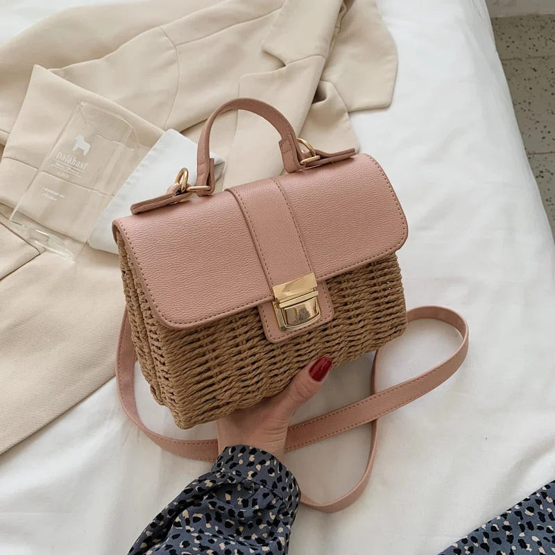 Woven Square Tote bag 2021 Summer New High-quality Straw Women's Designer Handbag Travel Shoulder Messenger Bag Phone Purses