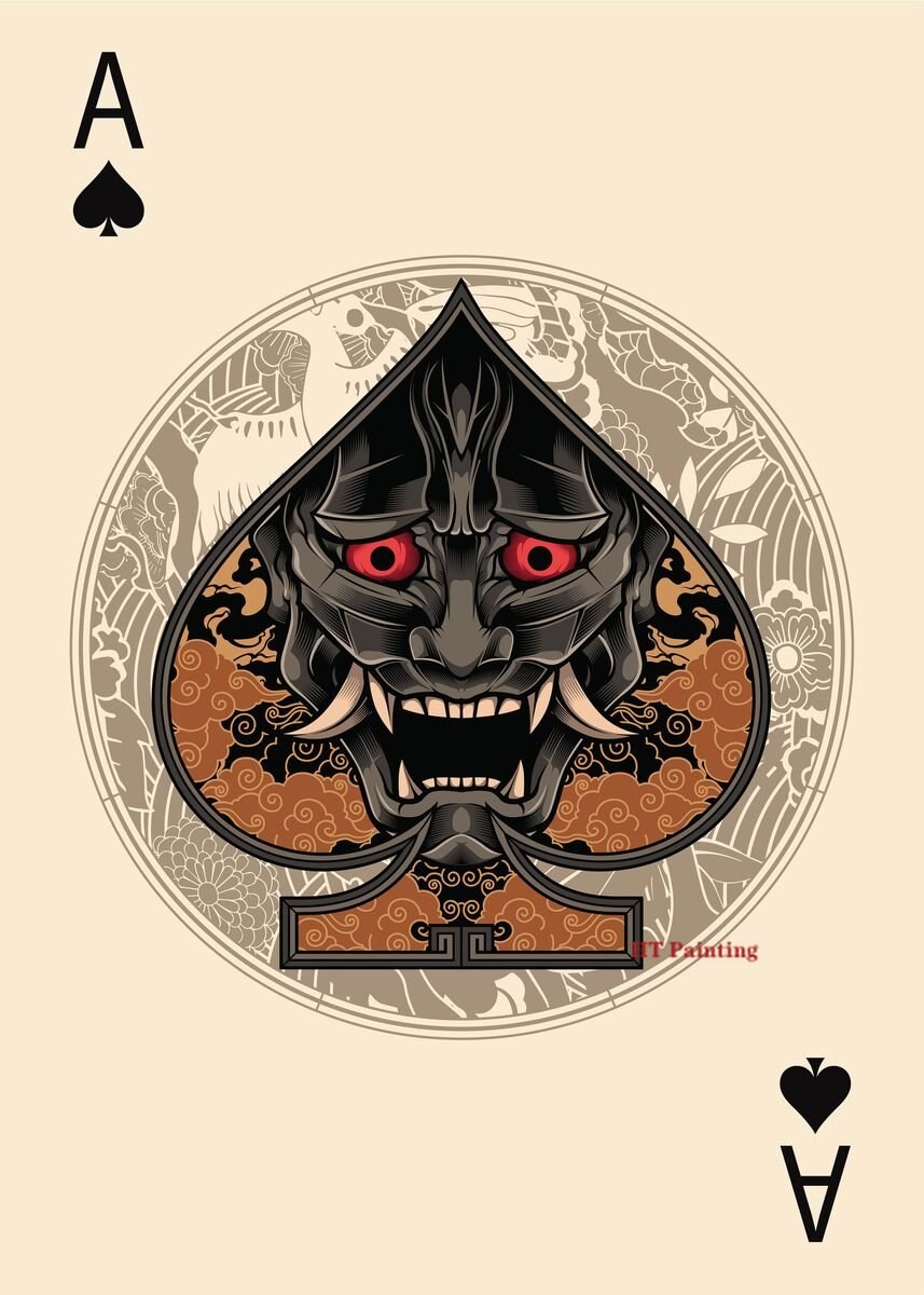 Vintage Japanese Ukiyoe Style Ace Hearts Poker Card Poster Canvas Painting Wall Art Pictures for Room Home Club Decor