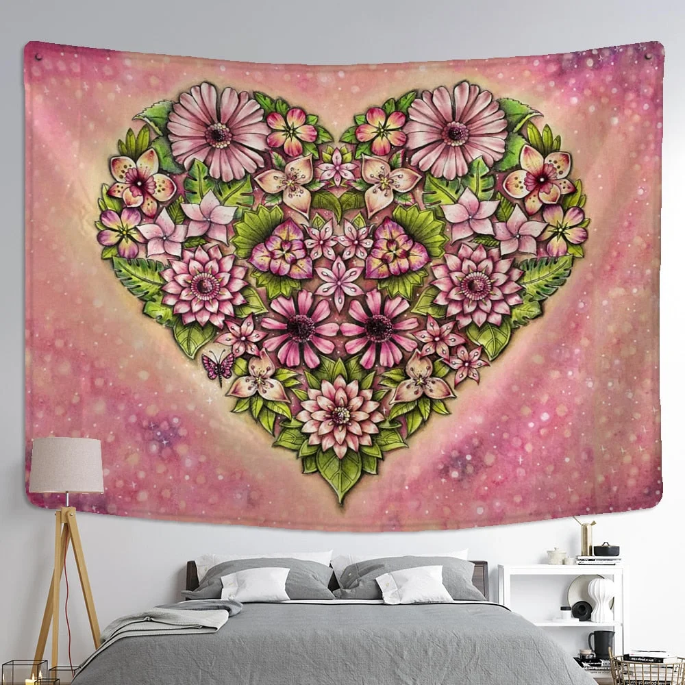 Vintage Flower Wall Tapestry Wall Hanging Love Bohemian Witchcraft Psychedelic Kawaii Room Dormitory Artist Home Decor