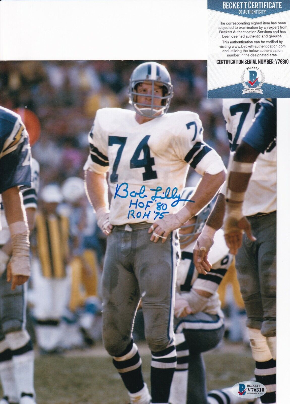 BOB LILLY signed (DALLAS COWBOYS) Football 8X10 Photo Poster painting HOF 80 BECKETT BAS V76310