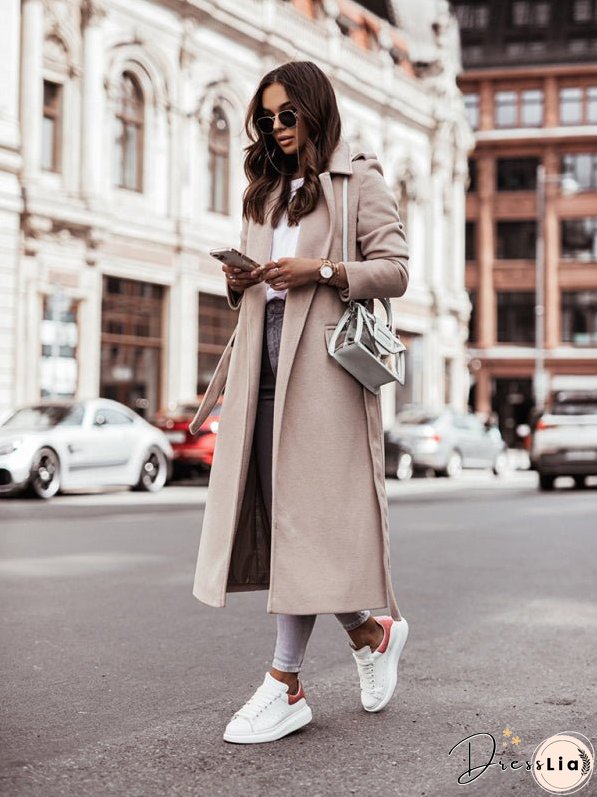 Autumn and Winter Simple Long-Sleeved V-Neck Tie Jacket