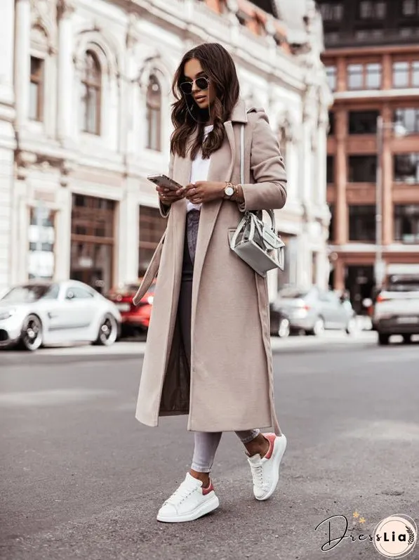 Autumn and Winter Simple Long-Sleeved V-Neck Tie Jacket