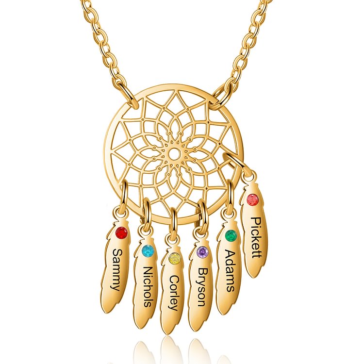 Collar de Atrapasueños 6 Nombres con 6 piedras de nacimiento Atrapasueños 
