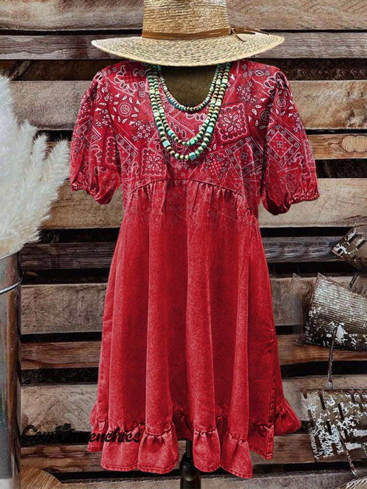 Red Women’s Paisley Print Pocket Cotton Dress Multicolor / S