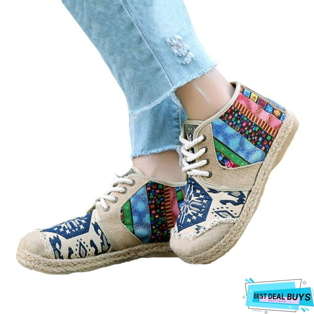 Embroider Shoes Women Ankle Boots Flat Autumn Shoes Comfortable Lace-Up Shoes Flats