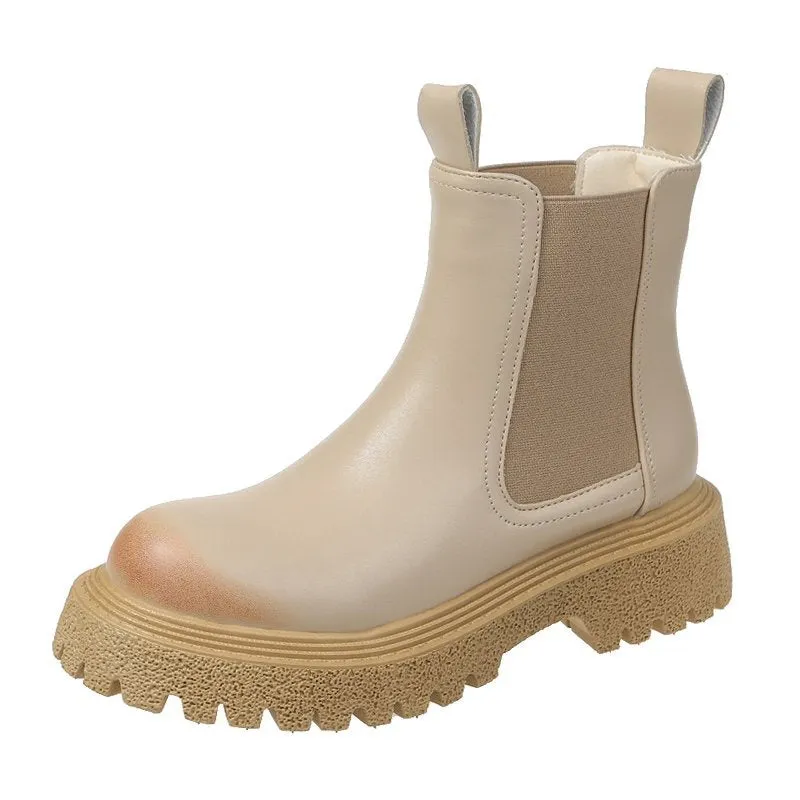 Women's Chunky Boots 2021 Chelsea Boots Ankle Female Shoes Winter Spring Mid Footwear Round Toe Leather Woman Platform Boot
