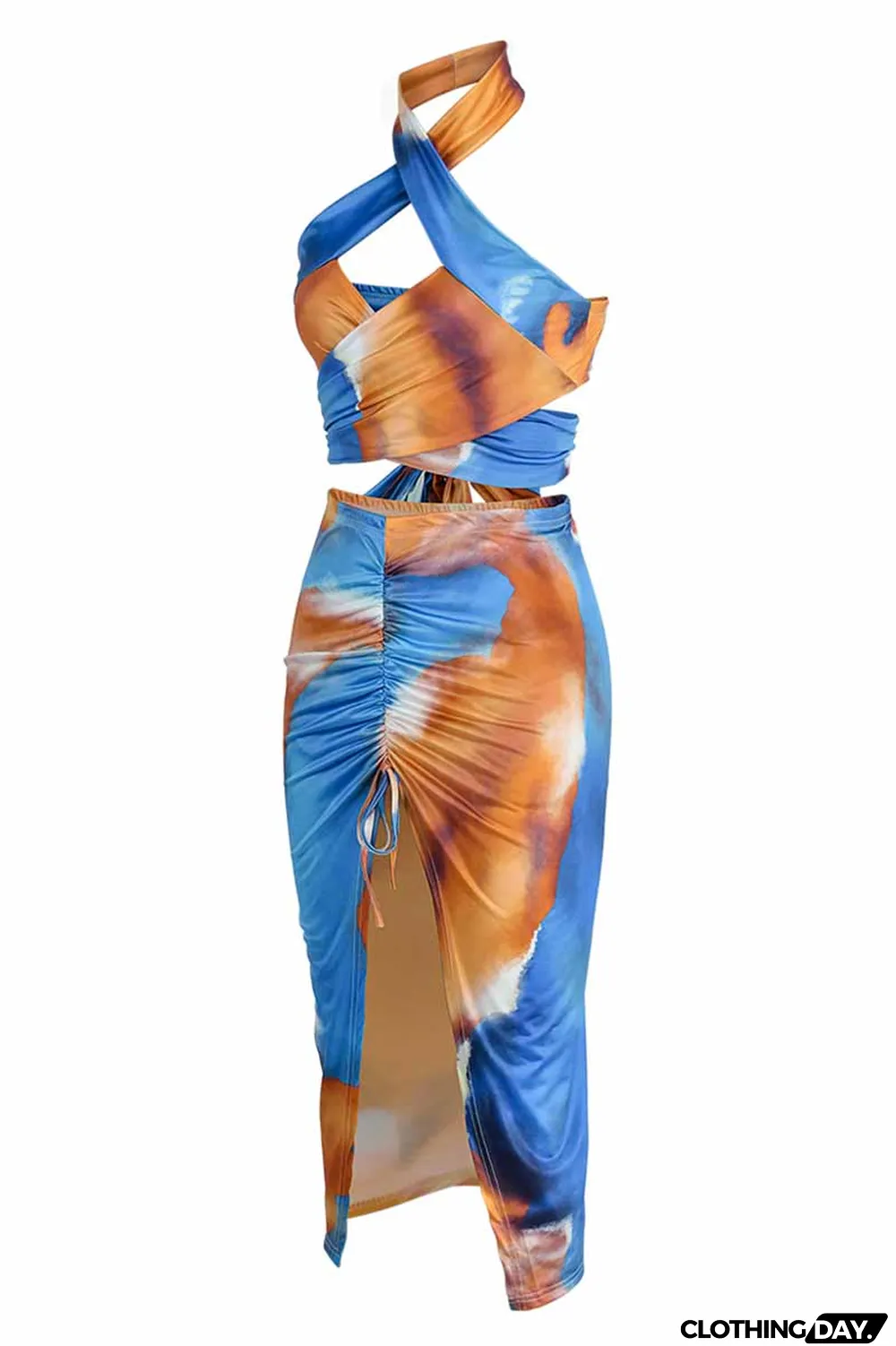 Green Fashion Street Print Patchwork Halter Sleeveless Two Pieces