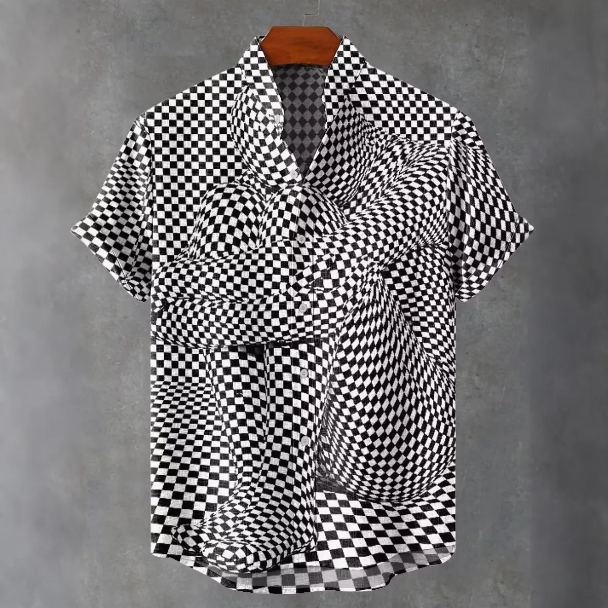 Men's Vintage Visual Geometric Human Body Decorative Art Pattern Design Linen Blend Short-sleeve Shirt  artssus