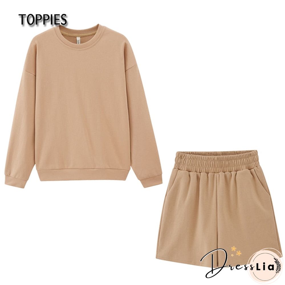Toppies Autumn Shorts Set Women Tracksuits Oversize Sweatshirts High Waist Shorts Female Two Piece Set