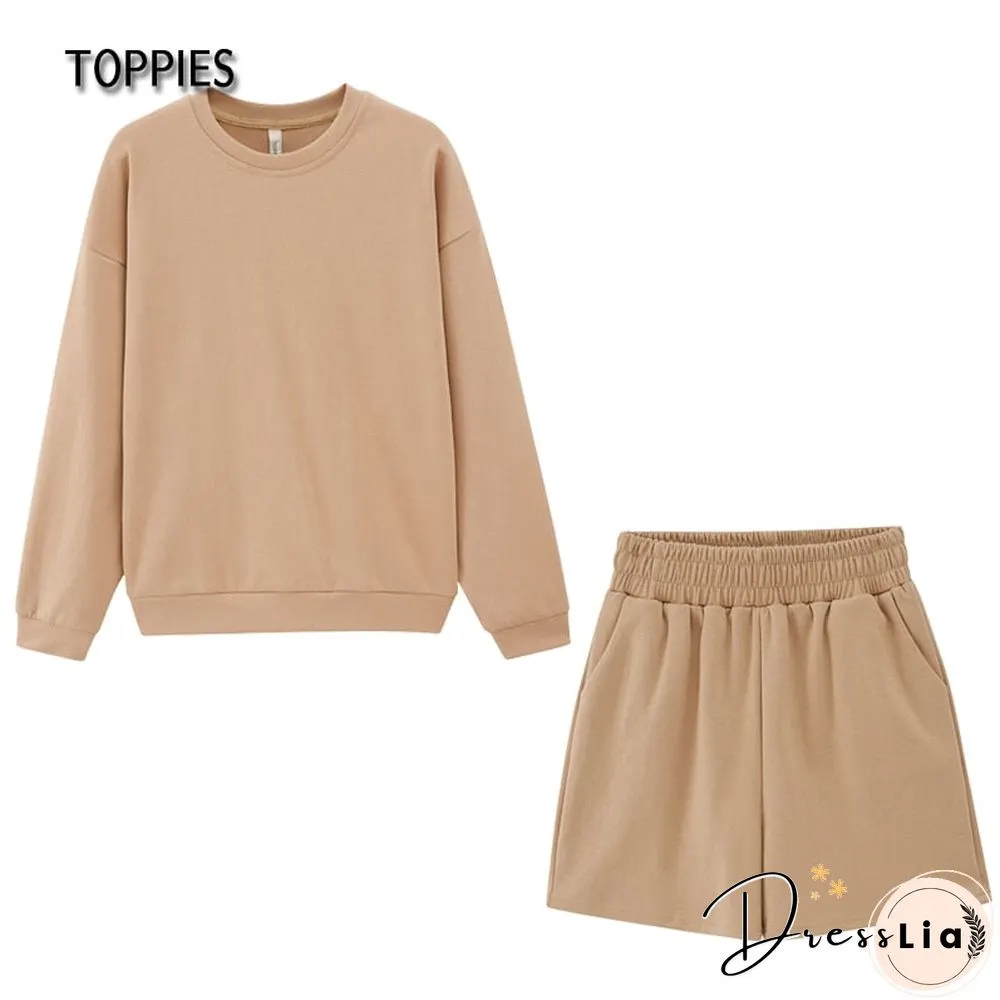 Toppies Autumn Shorts Set Women Tracksuits Oversize Sweatshirts High Waist Shorts Female Two Piece Set