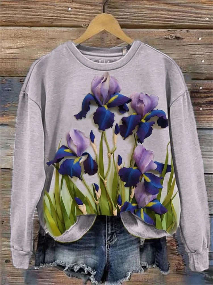 Classy Irises Textile Art Comfy Sweatshirt