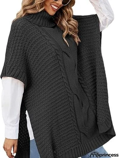 Cable-Knit Half Sleeve Turtleneck Sweater