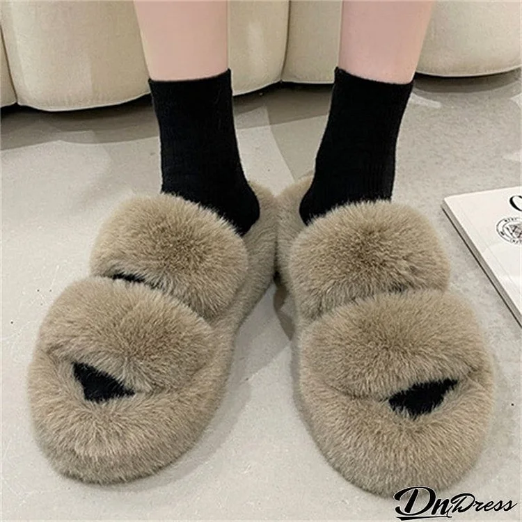 Lovely Sweet Short Plush Extra Warm Thicken Outsole Slippers for Lady