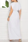 Plus Size Elegant Lace Up Solid Deep V Neck Maxi Dress