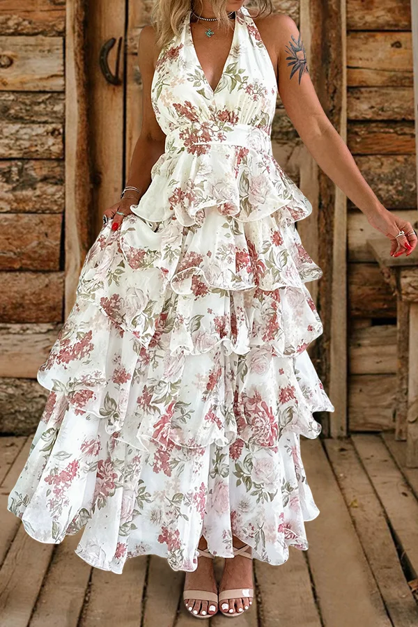 Pretty Layered Ruffled Floral Print Dress