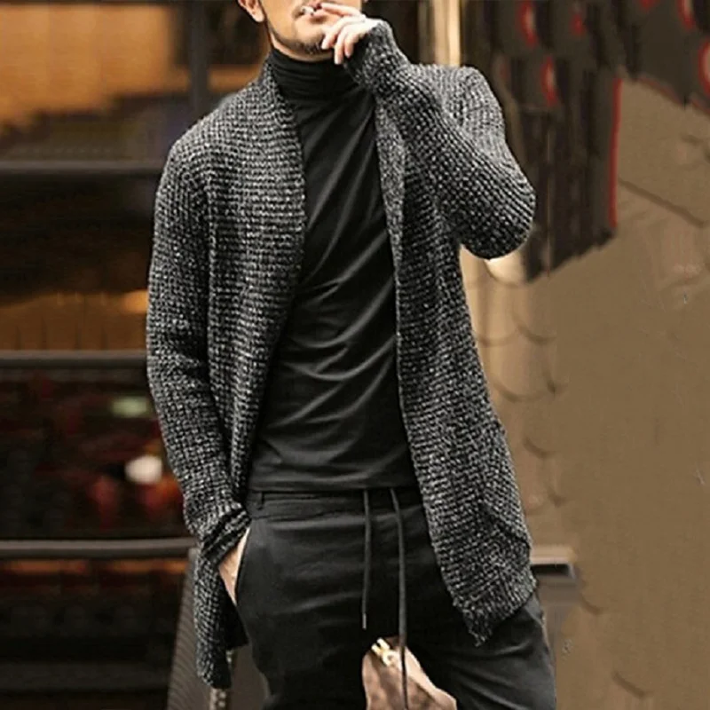 Men'S Long Sleeve Knitted Sweater Trench Coat