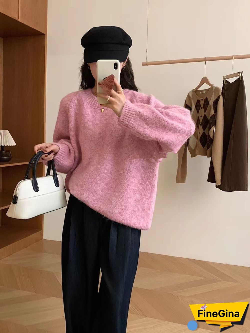 Pink Print Long Sleeve Sweater