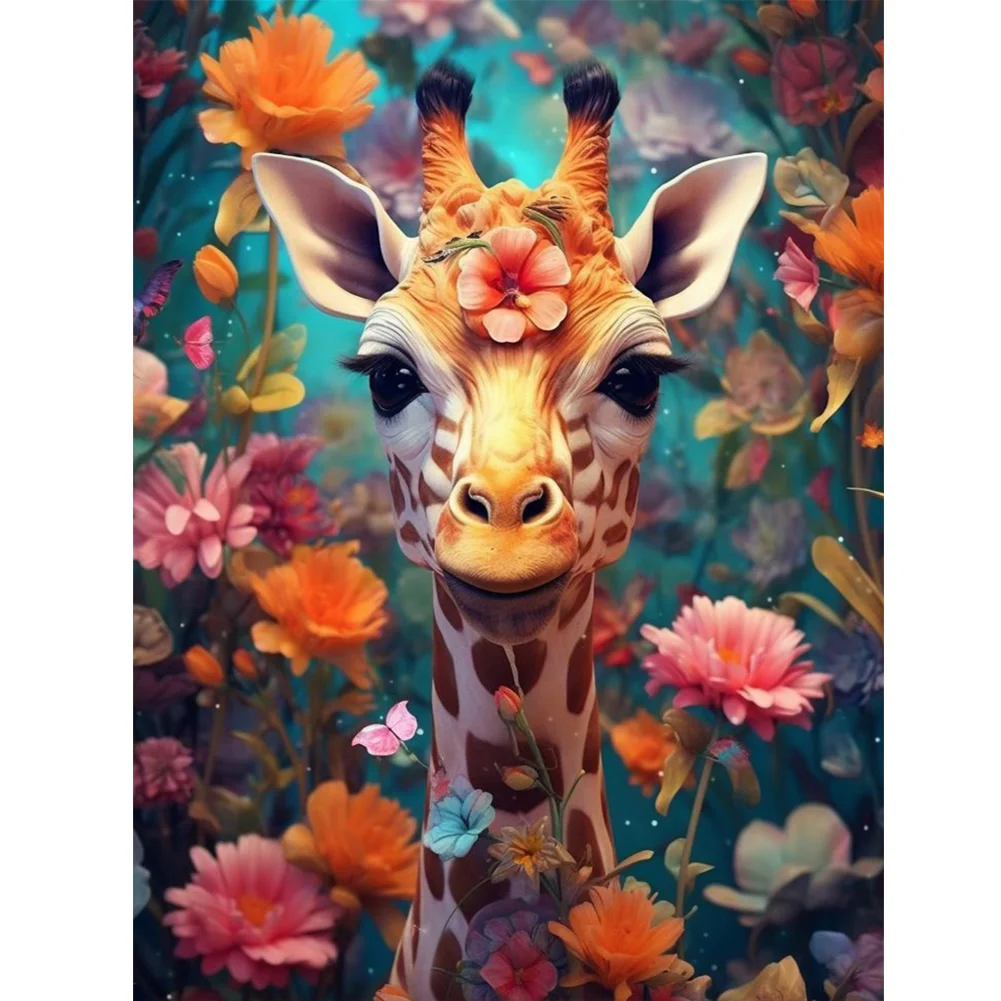 Full Round Diamond Painting - Flower Giraffe(Canvas|30*40cm)
