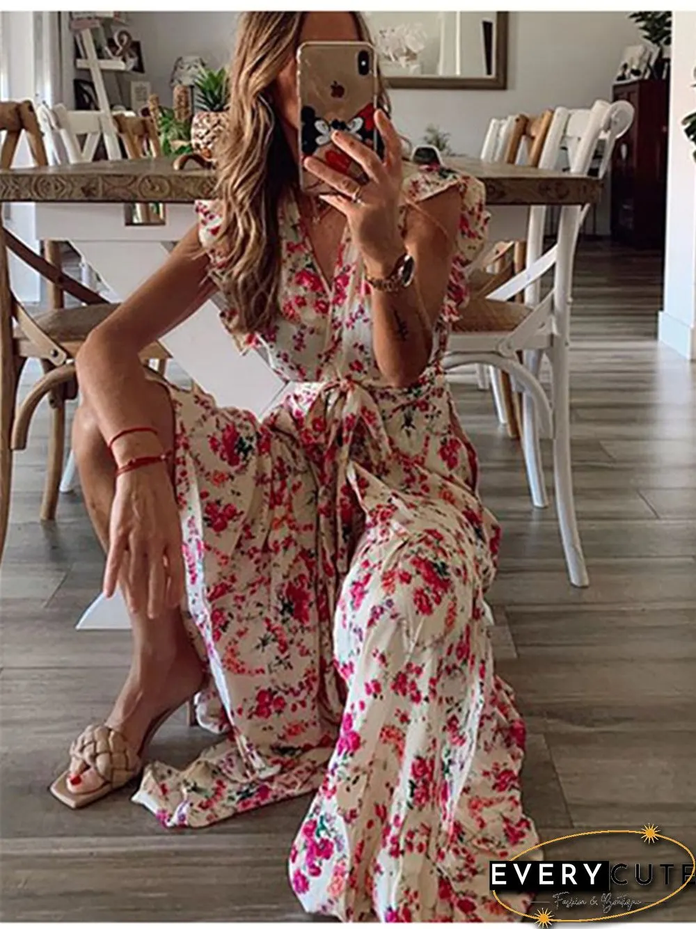 Printed Lace Up Dress for Women