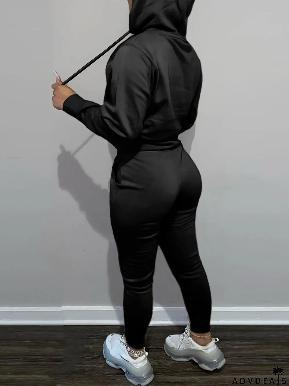 Fashion Zipper Hooded And Pants Two Piece Set