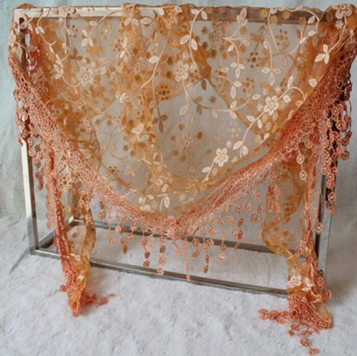 CUHAKCI Female Wraps Women Lace Triangle Scarf Silk Flower Girls Tassel Casual Shawls and Scarves 18 Colors