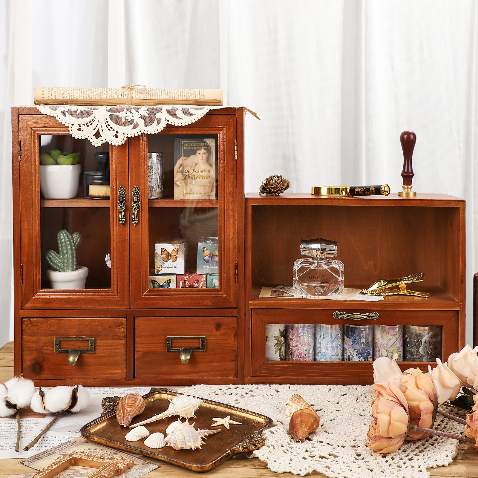 저널세이 빈티지 원목 더블 도어 수납장