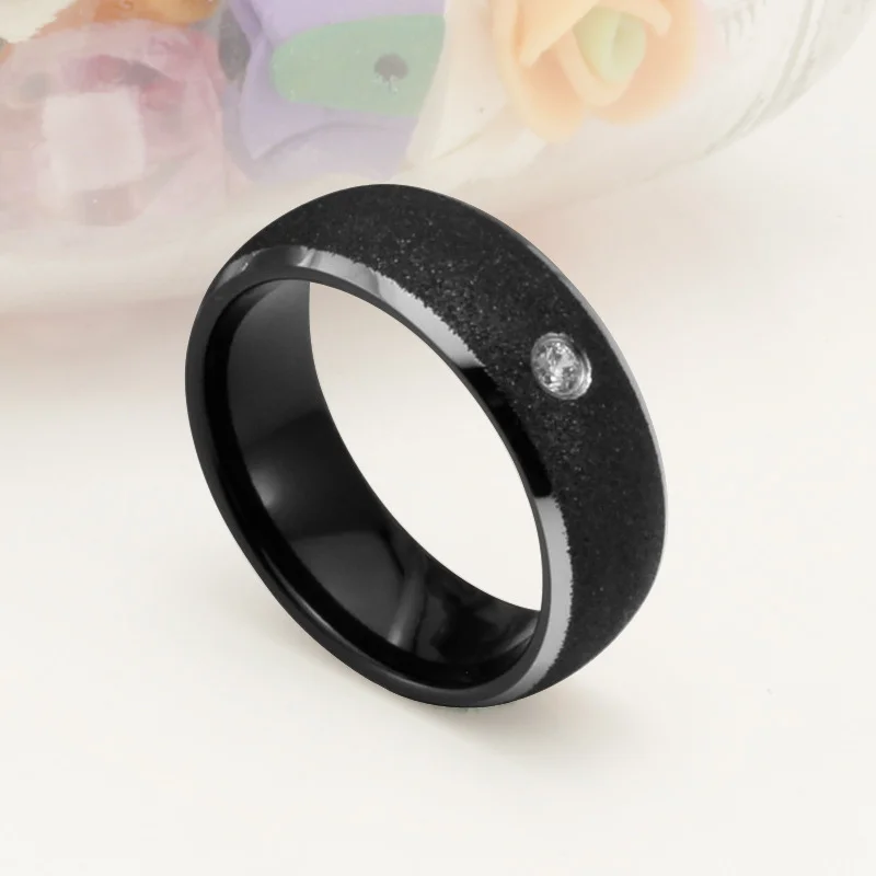 6MM 8MM Women's Or Men's Black Tungsten Carbide Wedding Rings CZ Inlay