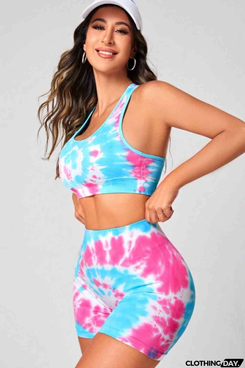 Tie-Dye Sports Bra and Shorts Set