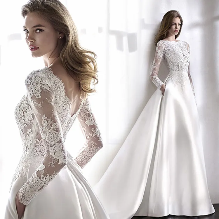 New Sexy Fashion Lace Long Sleeve WISH Sheer Slimming Wedding Dress