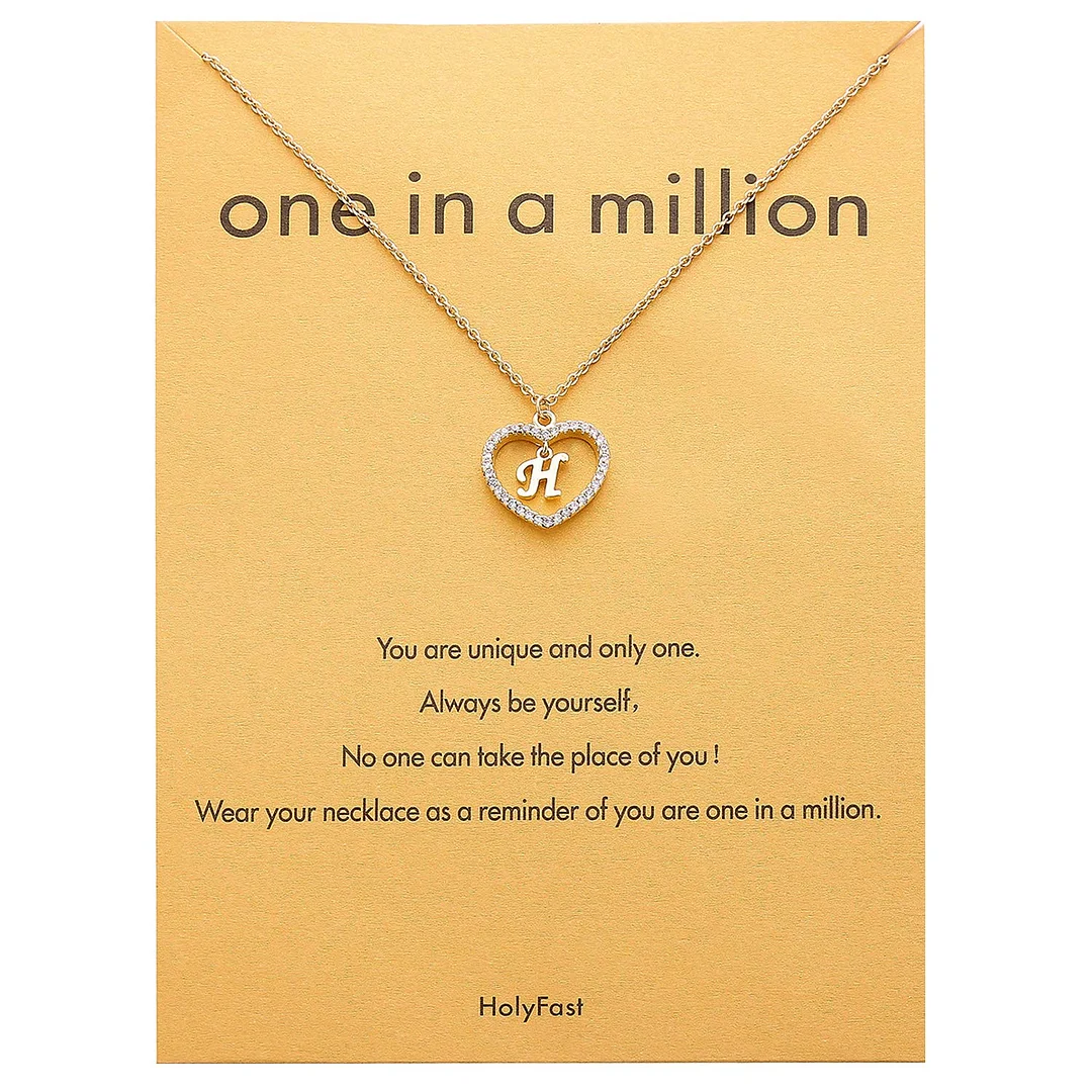 Necklace Message Card"One In A Million"Letter A-Z Necklace Initial Necklace Heart Love Necklace
